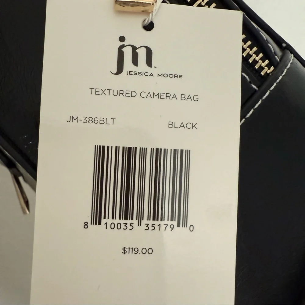NWT~ Jessica Moore JM-386BLT Black Textured Camera Bag with Crossbody Strap